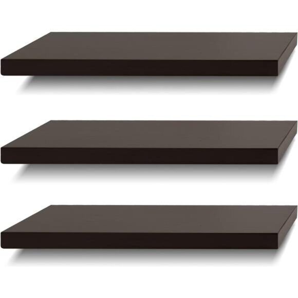 Floating Shelves Wall Shelf Solid Wood for Bathroom Bedroom Kitchen Set of 3 - Picture 1 of 7